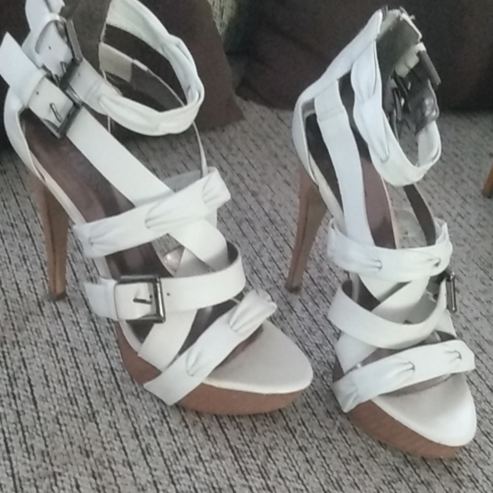 White Buckle Heels